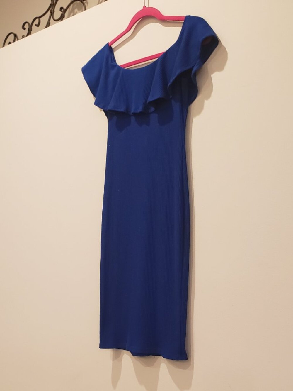 One Clothing Royal Blue off the Shoulder Knit Body Con Pencil Dress Medium